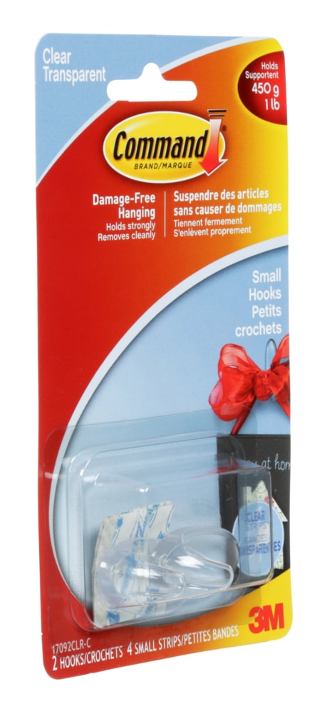 Clear Hook and Strips, Damage Free Hanging, 1-lb Capacity T2L3