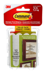 Large Adhesive Picture Hanging Strips Value Pack, White, 16-lbs, 12 Strips per Pack C2G2 - product image 1