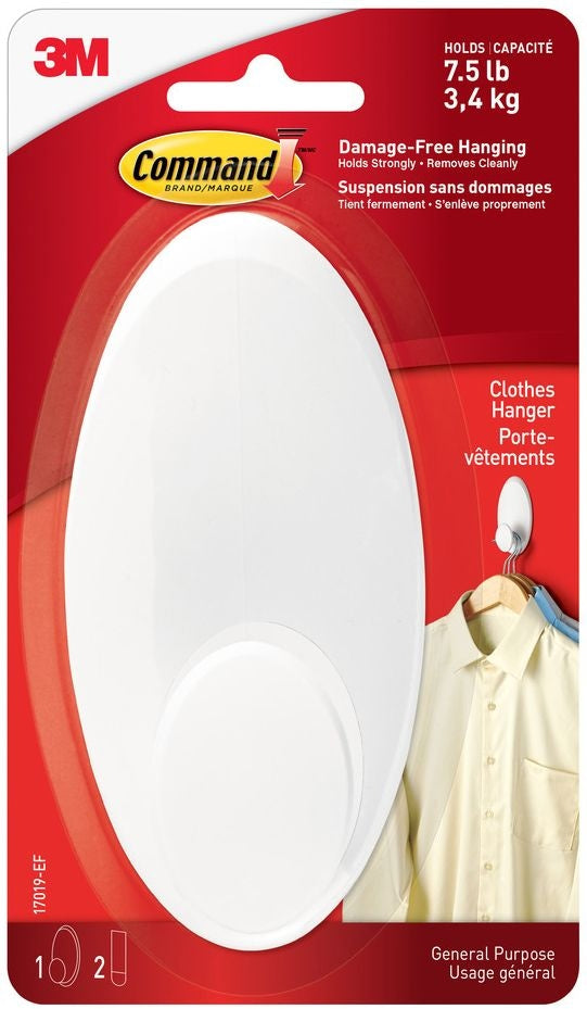 Large Clothes Hanger Organizing Hook with Adhesive Strips, White, 7.5-lbs, 1 Strip per Pack Y4T5 - product image 1