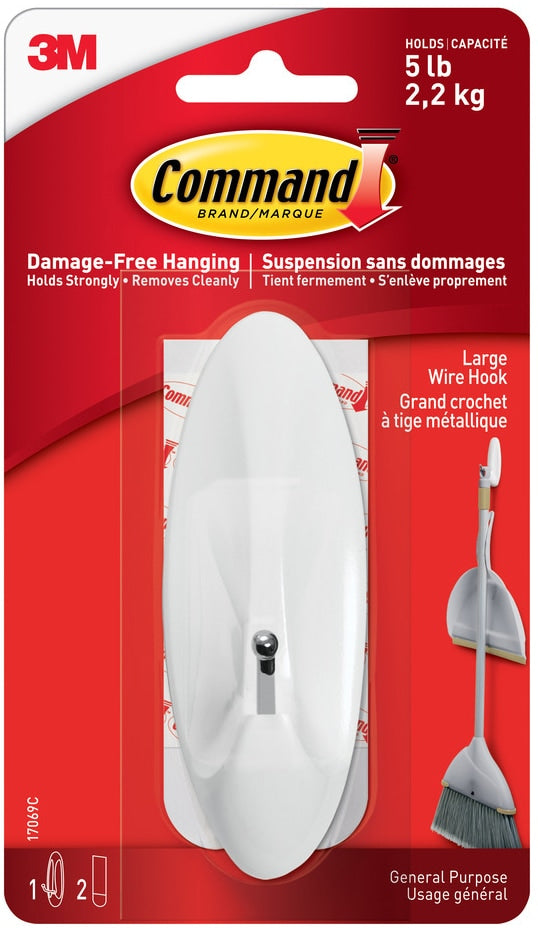 Large Wire Hook with Adhesive Strips, White, 5-lbs, 1 Strip per Pack P6D3 - product image 1