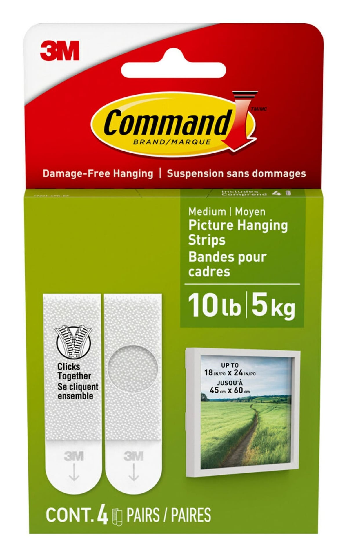 Medium Adhesive Picture Hanging Strips, White, 9-lbs, 3 Strips per Pack Z5S1 - product image 1
