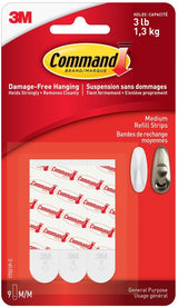 Medium General Purpose Refill Strips for Adhesive Hooks, White, 3-lbs, 9 Strips per Pack H9P4 - product image 1