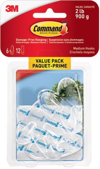 Medium Hooks Value Pack with Adhesive Strips, Clear, 2-lbs, 6 Strips per Pack D1C2 - product image 1