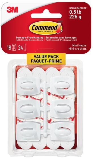 Mini Hooks Value Pack with Adhesive Strips, Clear, 0.5-lbs, 18 Strips per Pack R4M2 - product image 1