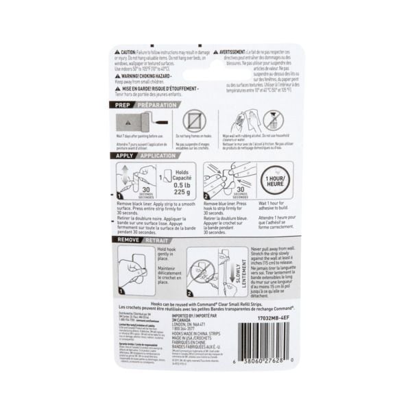 Small Decorative Hooks with Adhesive Strips, Matte Black, 0.5-lbs, 4 Strips per Pack F9N2 - product image 1