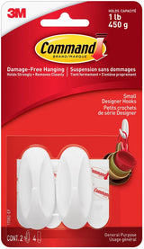 Small Designer Hooks with Adhesive Strips, White, 1-lb, 2 Strips per Pack L6M2 - product image 1