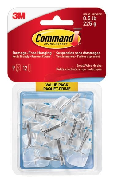 Small Wire Hooks Value Pack with Adhesive Strips, Clear, 0.5-lbs, 9 Strips per Pack C0J8 - product image 1