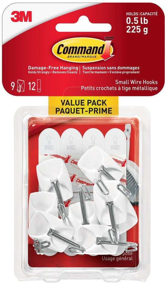 Small Wire Hooks Value Pack with Adhesive Strips, White, 0.5-lbs, 9 Strips per Pack P4Y1 - product image 1