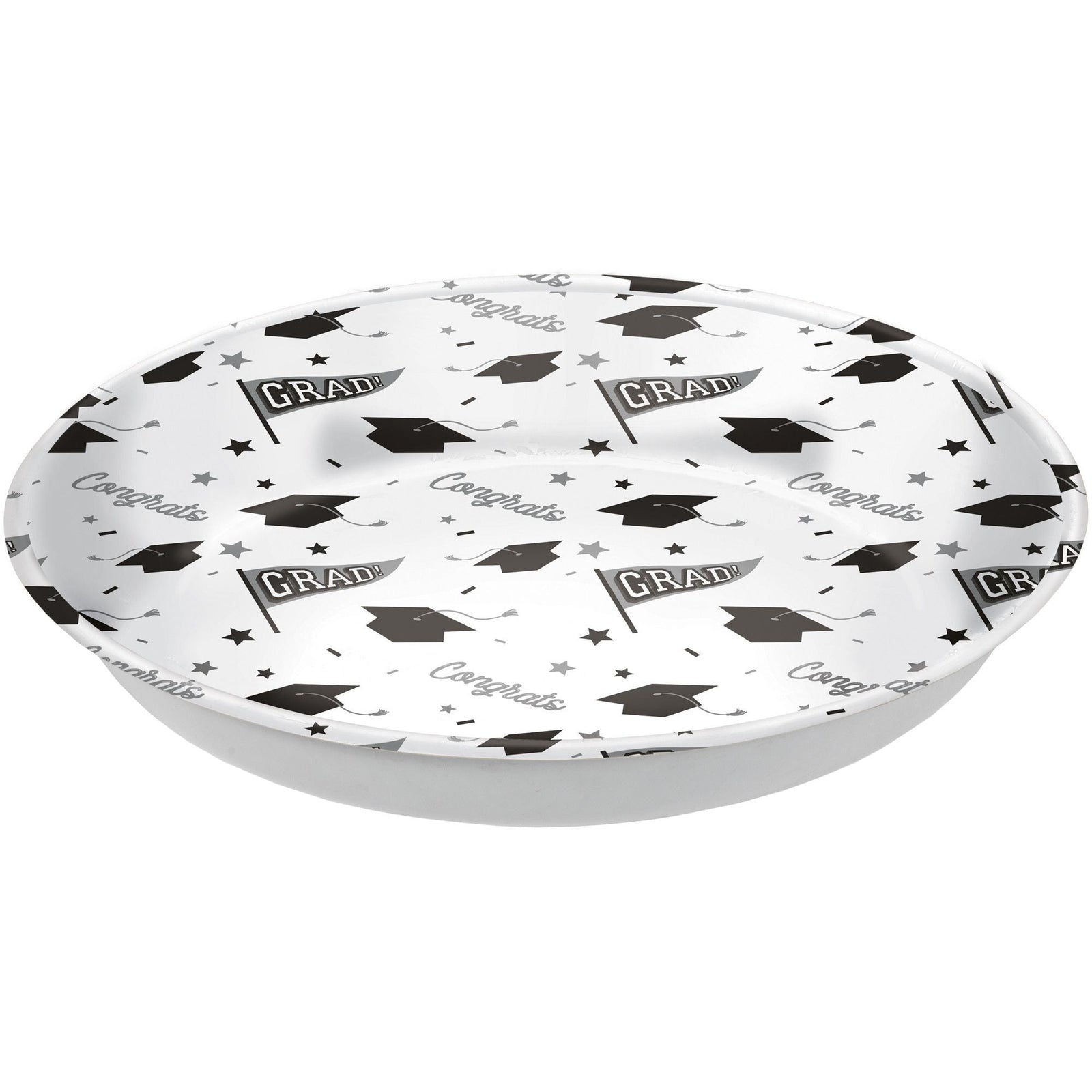Grad" Round Plastic Reusable Serving Bowl, White, 14-in, for Graduation J4E0 - product image 1