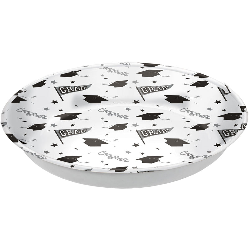 Grad" Round Plastic Reusable Serving Bowl, White, 14-in, for Graduation J4E0