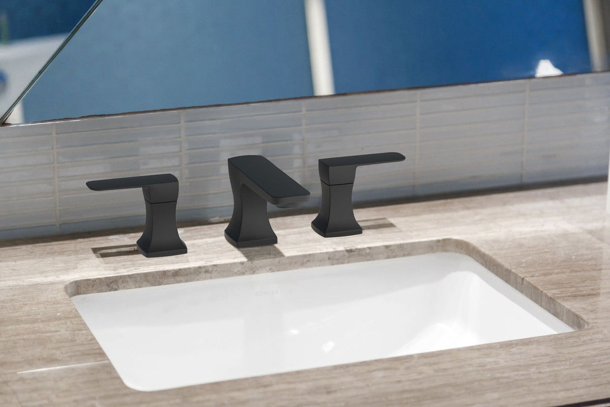 Aztek Double Handle Widespread 8-in Centreset Bathroom Sink Faucet with Pop-up Drain, Matte Black G9T5 - product image 2