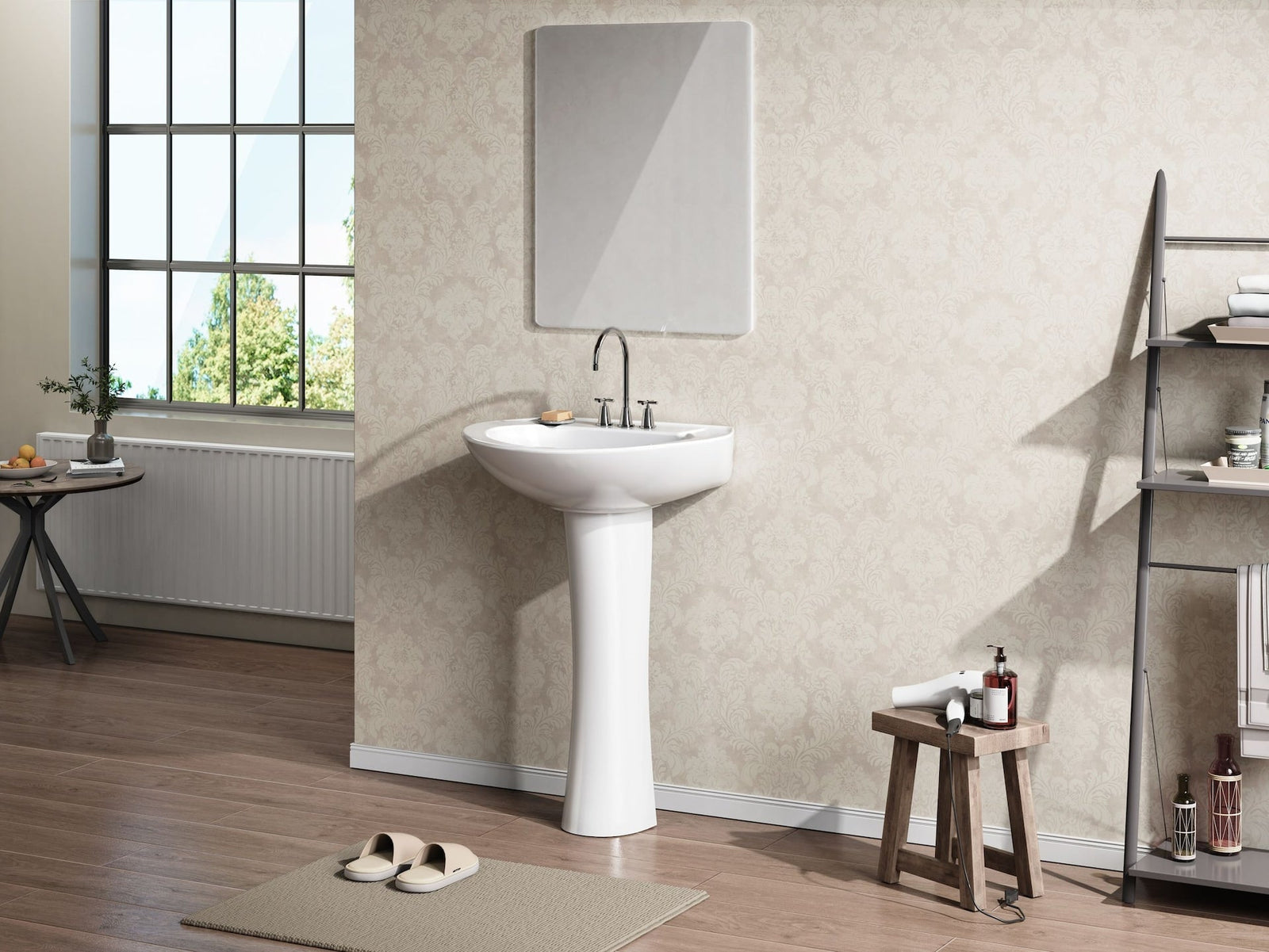 Pedestal Sink with Leg, White, 22.64 x 18 x 33.66-in D1A9 - product image 2
