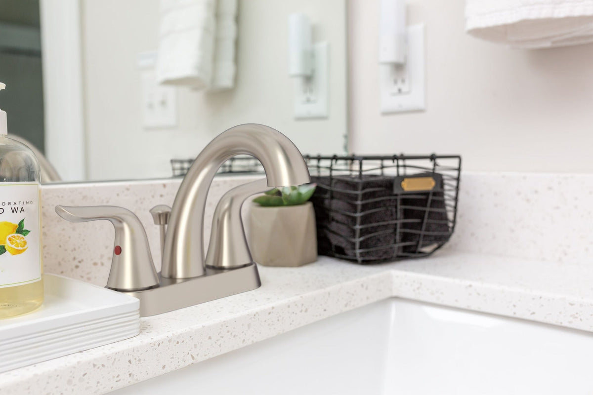 Plymouth Double Handle 4-in Centreset Bathroom Sink Faucet with Pop-Up Drain, Brushed Nickel H7L8 - product image 3