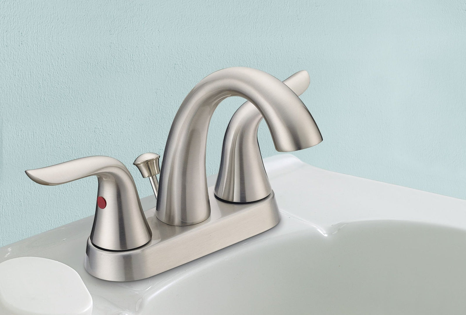 Plymouth Double Handle 4-in Centreset Bathroom Sink Faucet with Pop-Up Drain, Brushed Nickel H7L8 - product image 4