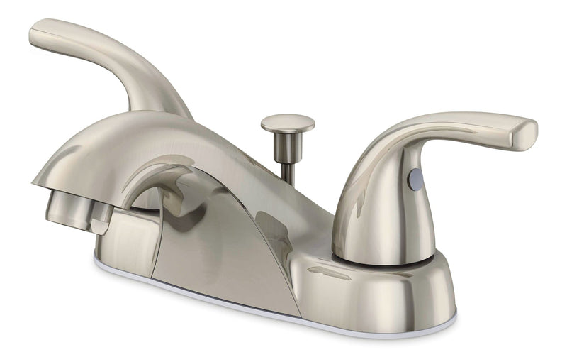 Renovate Double Handle Bathroom Sink Faucet with Pop-up Drain, 4-in Centreset, Brushed Nickel O5Z4