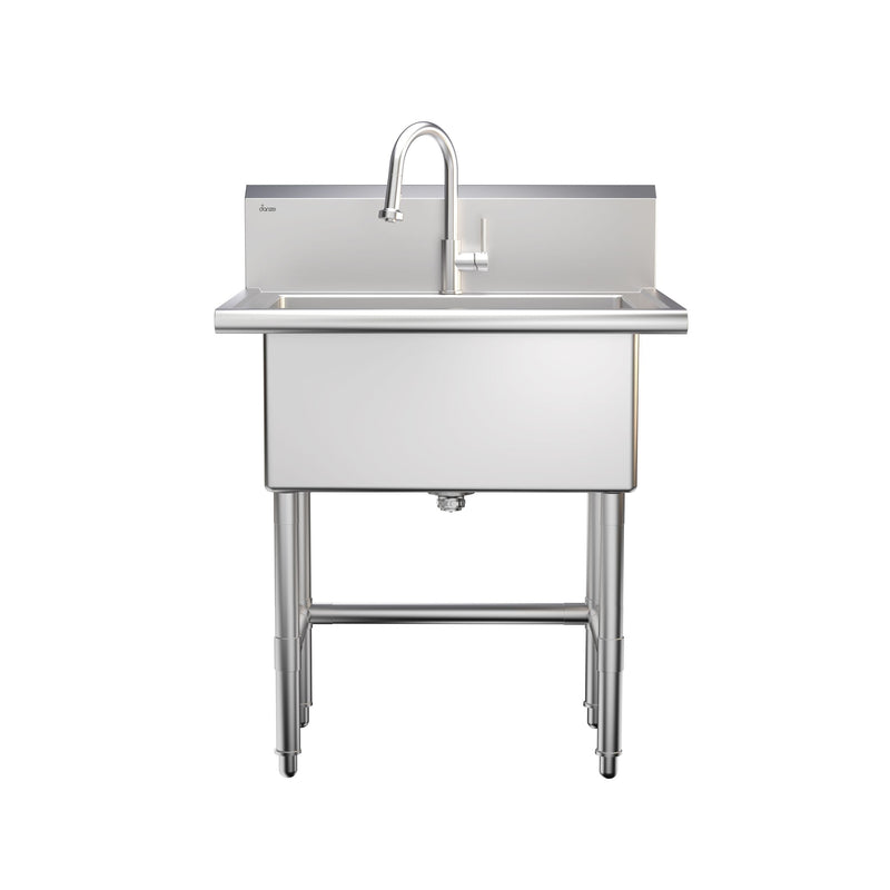 Single Deep Bowl Stainless Steel Utility Sink with Pull-Down Faucet & Strainer, 30-in Z1A2