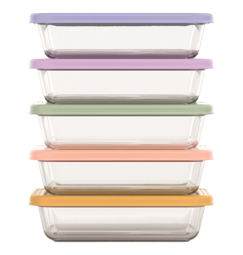 Everyday Glass Meal Prep Food Storage Container Set with Press-Fit Lids, Multi-Coloured, 10-pc B1D1