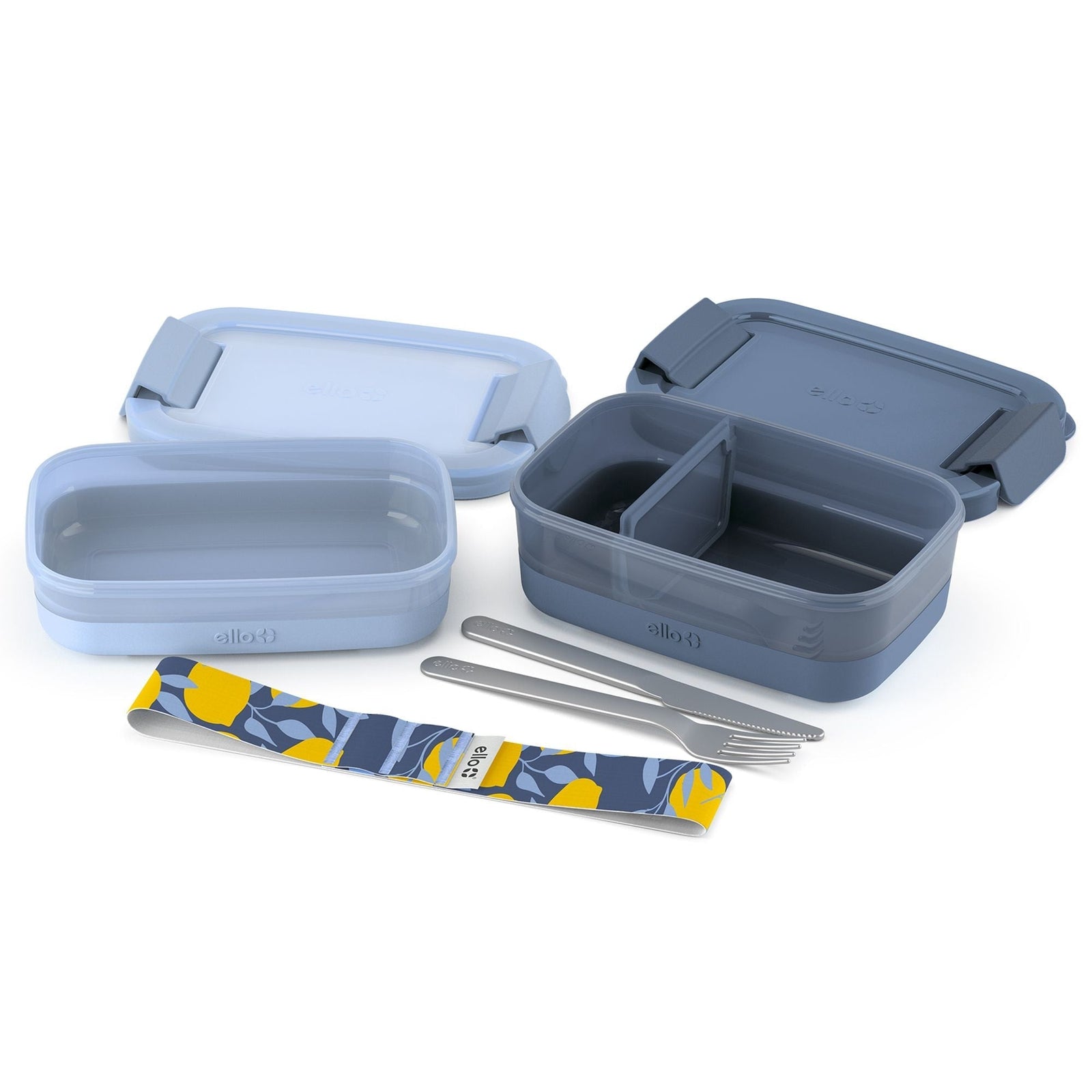 Stackable Bento Lunch Food Storage Container with Stainless Steel Flatware, Blue, 2-pk C0V7 - product image 1