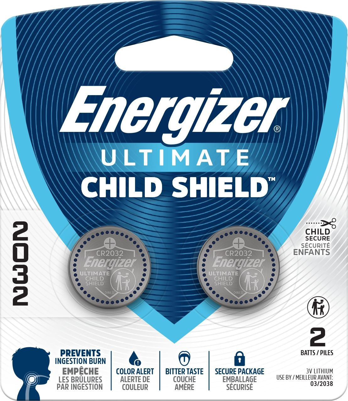 2032 Child Shield Lithium Battery, 2-Pack K8N1 - product image 1
