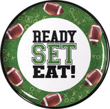 "Ready Set Eat" Round Plastic Melamine Reusable Serving Platter, Green, 13.5-in, for Sports Party W3W7 - product image 1