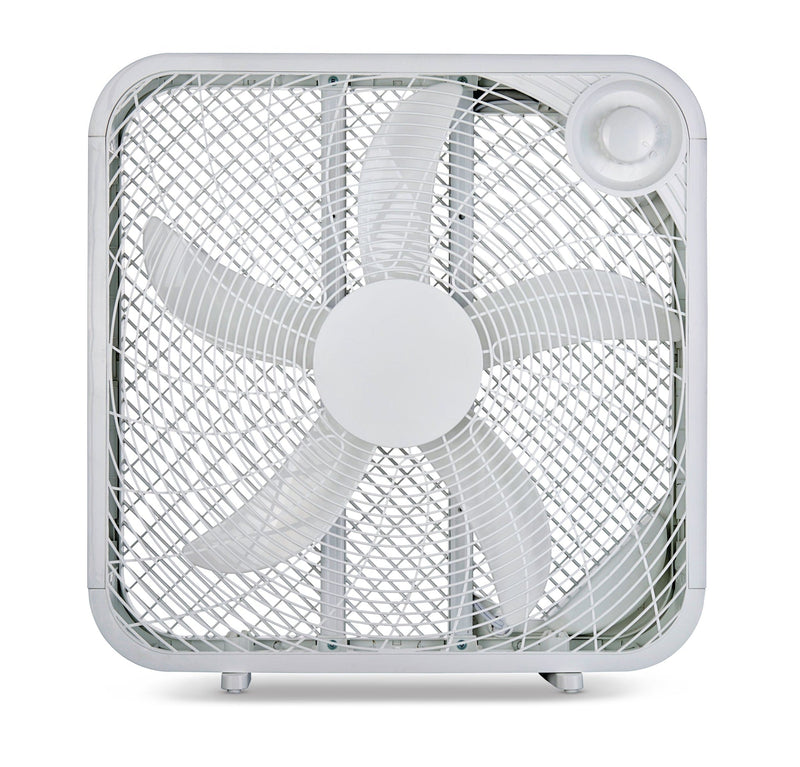 Plastic 5-Blade Portable Box/Floor Fan, 2-Speed, White, 20-in D9B3