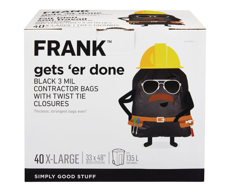 Extra-Large Twist-Tie Contractor Garbage Bags, 40-pk, Black, 135-L N9Z6