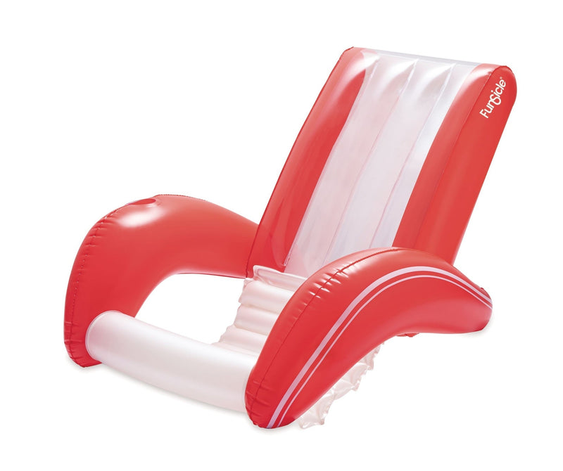 Red and White Recliner Floating Pool Lounger, Ages 14+ U9Z6