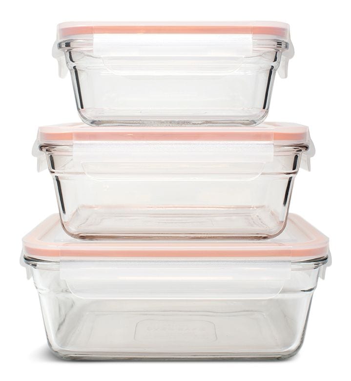 Food Storage Container and Lid Set with Airtight Seal, Rectangular, 3 Count N8Z3