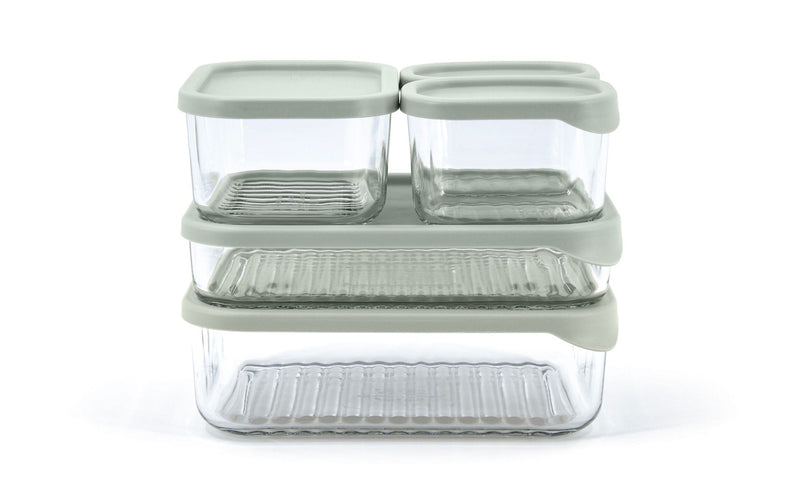 Modular Reusable Glass Fridge Food Storage Container Set with Peel-Off Lid, 5 Count Z2X8