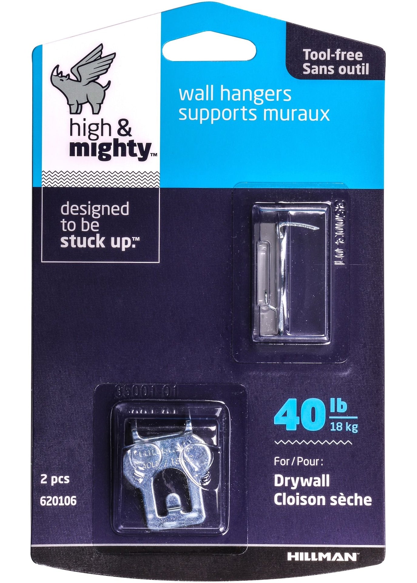 High & Mighty Canvas WAll Hanger, Easy to Remove, 40-lb Capacity, Silver, 2-pk R5E6 - product image 1