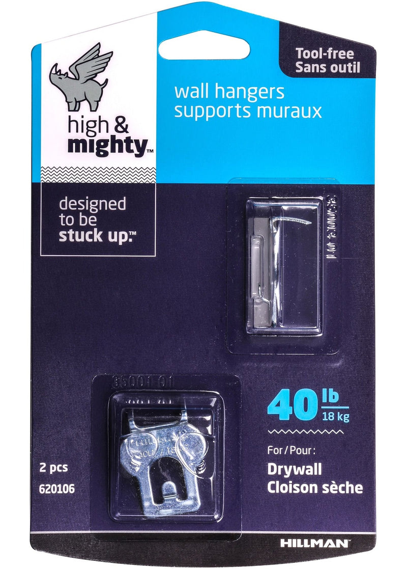 High & Mighty Canvas WAll Hanger, Easy to Remove, 40-lb Capacity, Silver, 2-pk R5E6