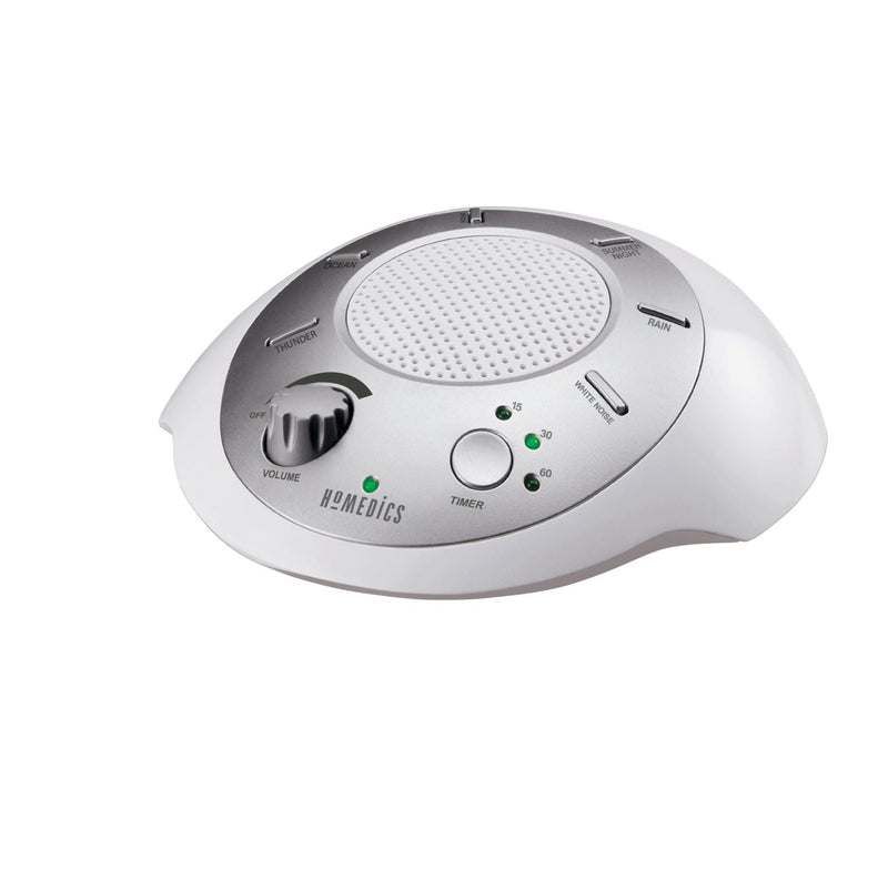SoundSpa Battery-Operated Portable White Noise Sleep Sound Machine with Auto-Off Timer, White O6F0