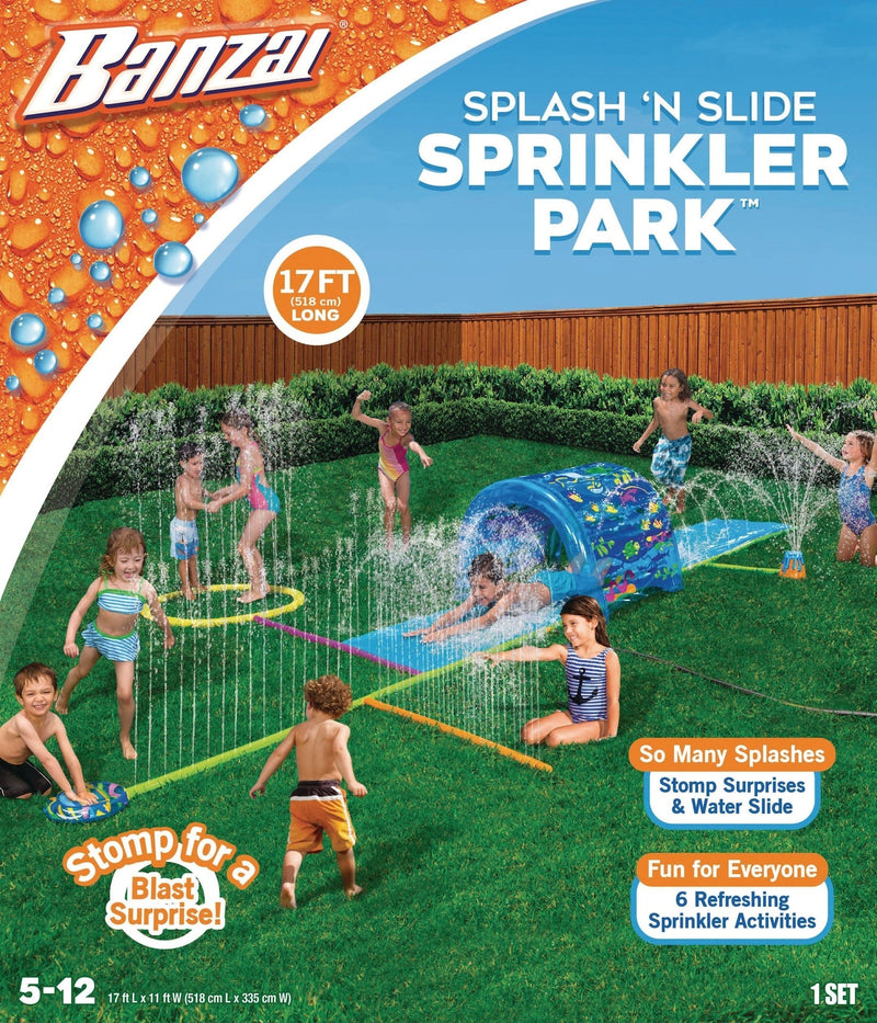 Splash ‘N Slide Water Sprinkler Park, Blue, 17-ft, Ages 5+, for Beach/Pool Fun Activities W2Q9