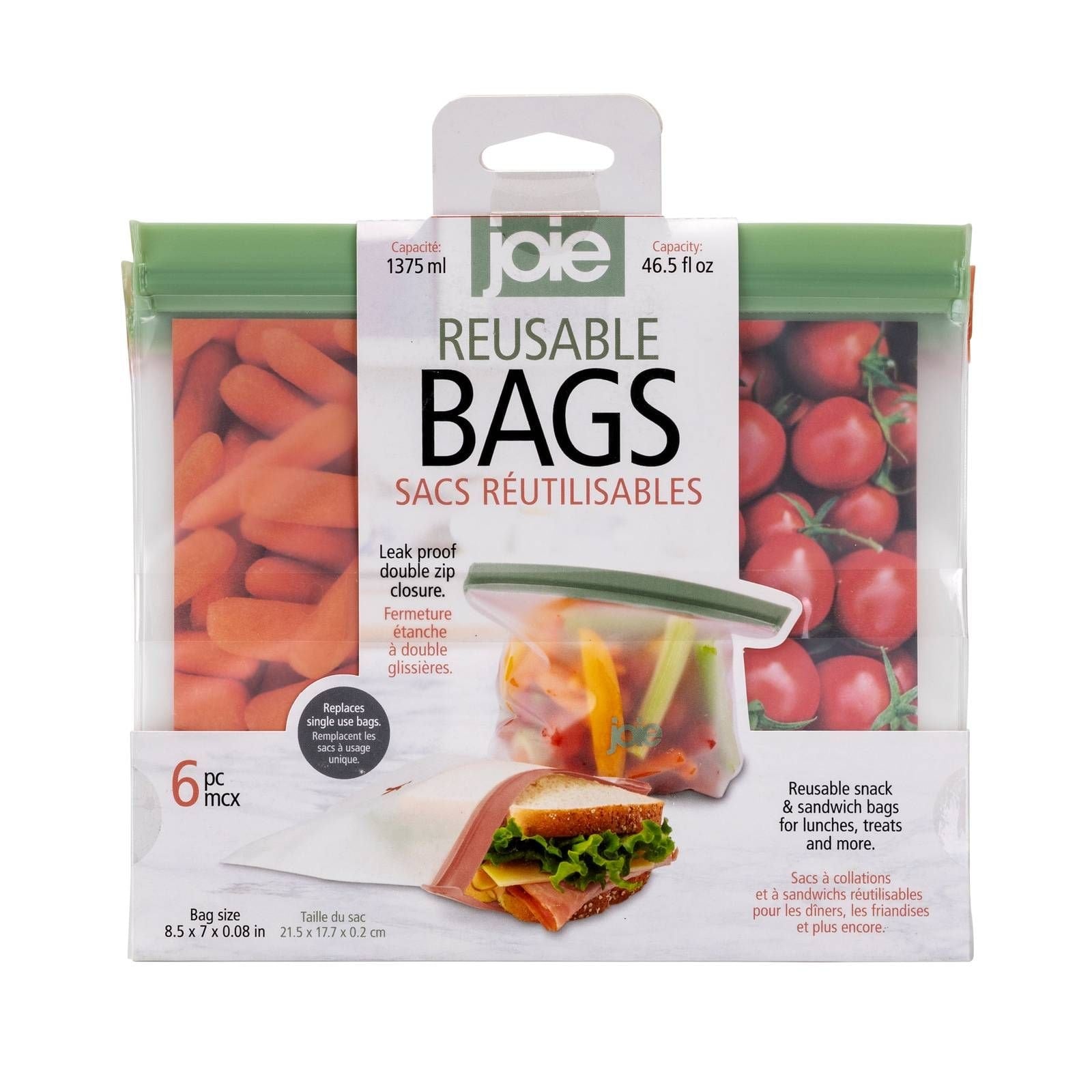 Reusable Peva Food Storage Bags, Terracotta/Sage/Grey, 6-pk V9Z8 - product image 1