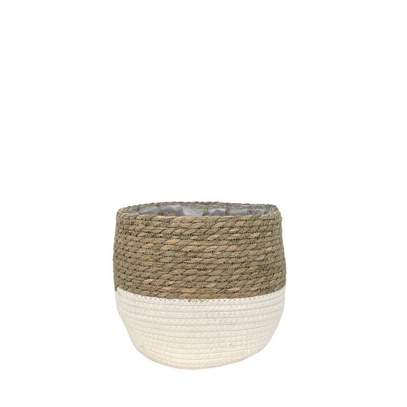 Weave Cotton Jute Round Basket Planter with Leaf-Proof Plastic Lining, 4-in J8O8
