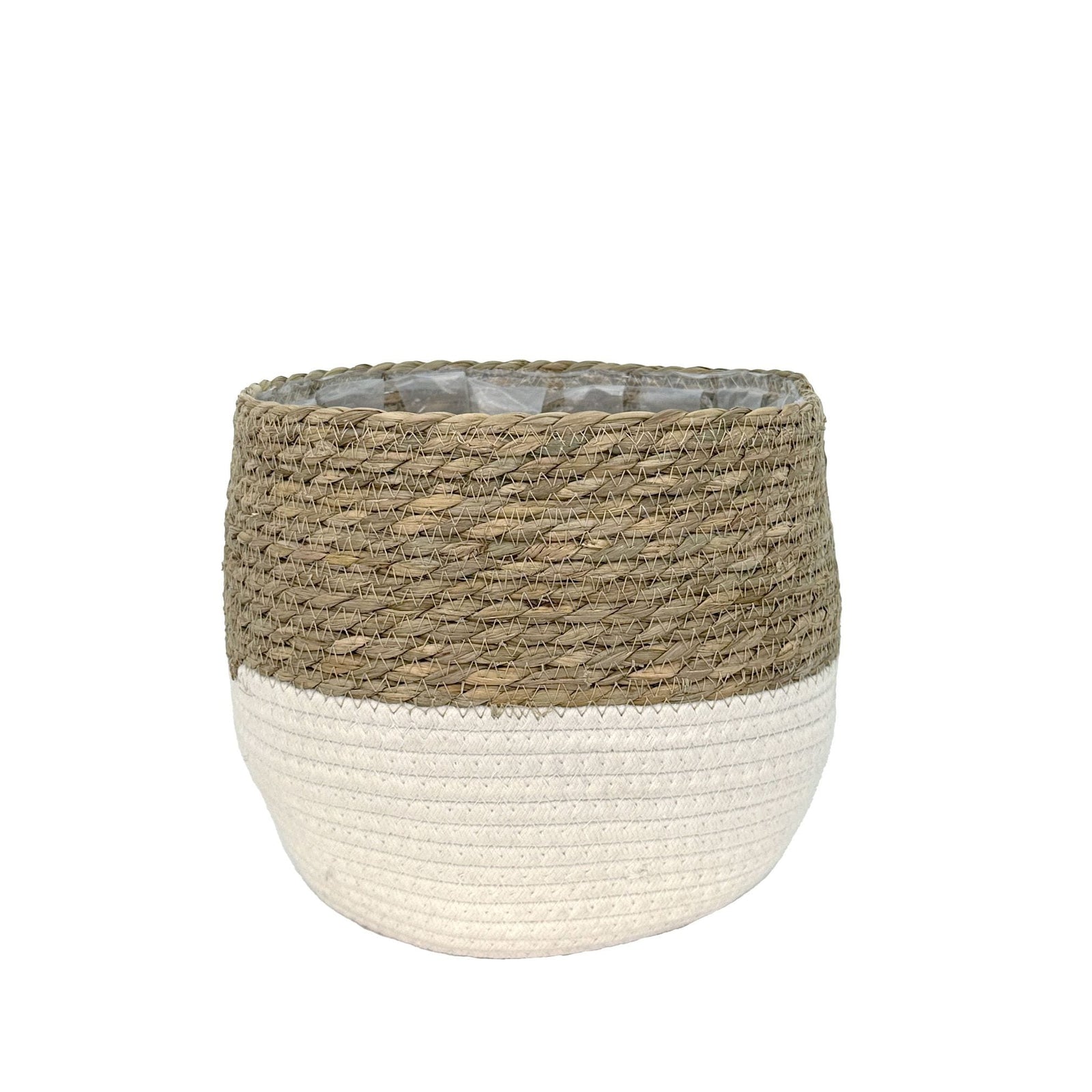 Weave Cotton Jute Round Basket Planter with Leaf-Proof Plastic Lining, 8-in A7P7 - product image 1