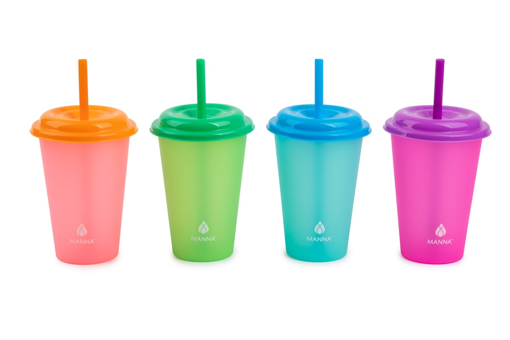 Plastic Colour Changing Cups with Straws & Lids, 12-oz, 4-pk, Assorted Colours N3F1 - product image 1