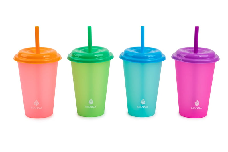 Plastic Colour Changing Cups with Straws & Lids, 12-oz, 4-pk, Assorted Colours N3F1