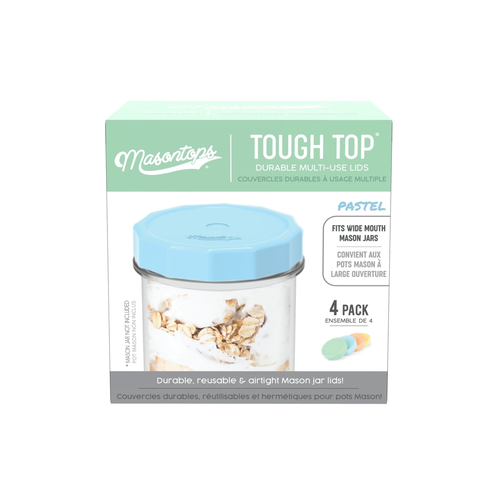 Tough Tops Durable Plastic Lids, Wide-Mouth, Assorted, 4-pk N0S3 - product image 1
