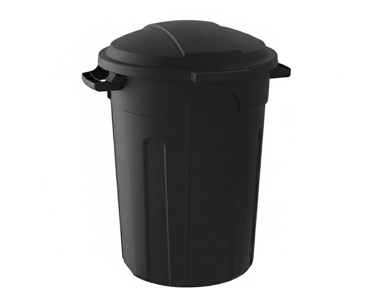 Resin Circular Outdoor Garbage Can with Lid, Black, 121-L C4E0