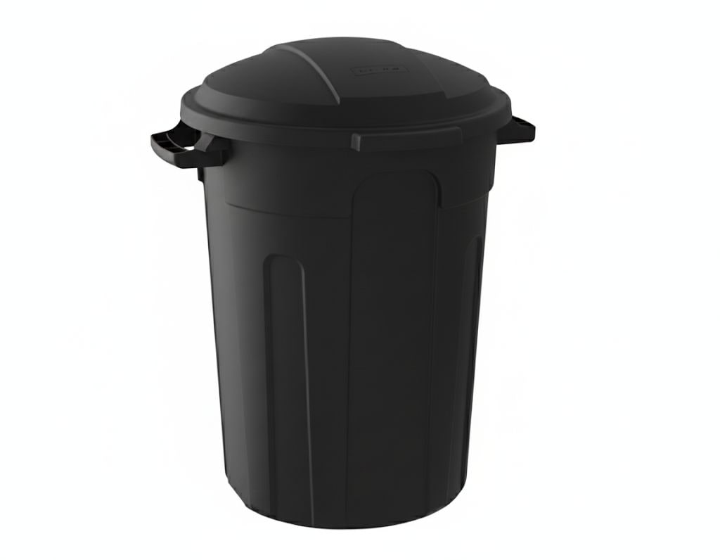 Resin Circular Outdoor Garbage Can with Lid, Black, 121-L D4T9 - product image 2