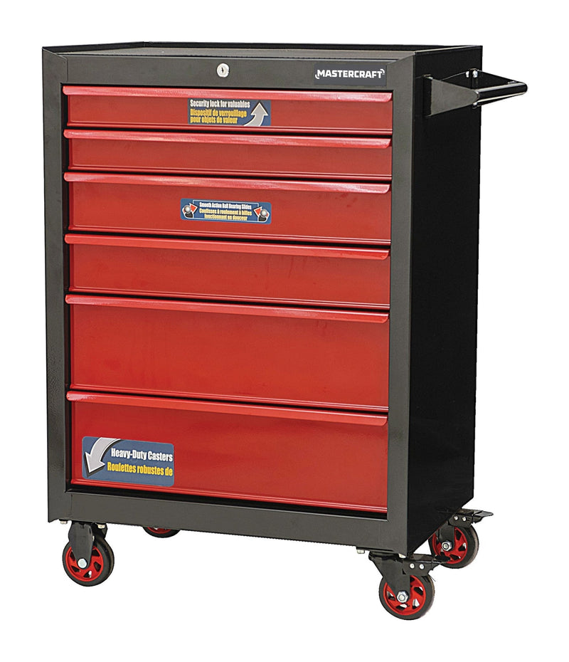 Rolling Tools Storage Cabinet with 6 Drawers, Black&Red, 26-in G6K4