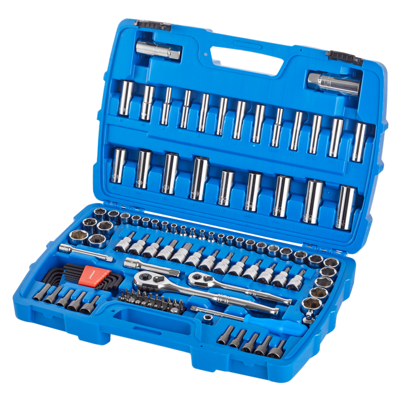 Socket Set, 128-pc, SAE / Metric, CRV, Nickel-Chrome Plating X0Q2