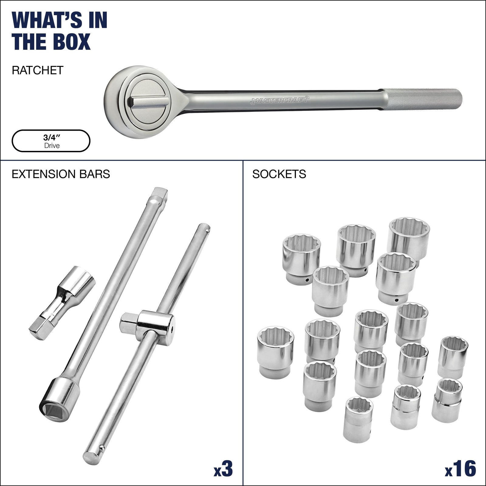 Socket Set 20-pc, 3/4-in Drive, SAE, Steel, Chrome Q4J7 - product image 5