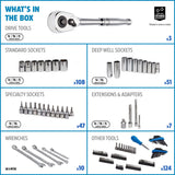 Socket Set, 350-pc, SAE / Metric, CRV, Nickel-Chrome Plating K0V1 - product image 7