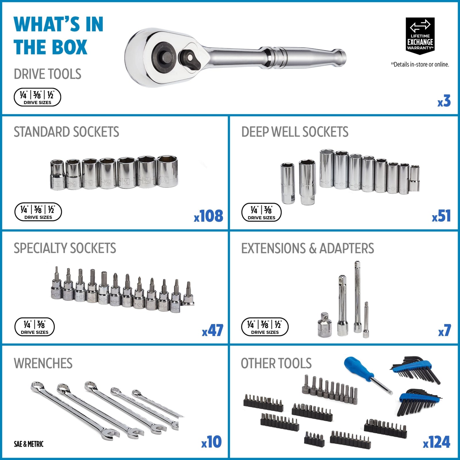 Socket Set, 350-pc, SAE / Metric, CRV, Nickel-Chrome Plating K0V1 - product image 7