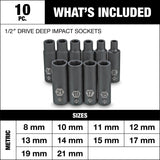 1/2-in Drive Deep Impact Socket Set, Metric, 10-pc Q2D0 - product image 2