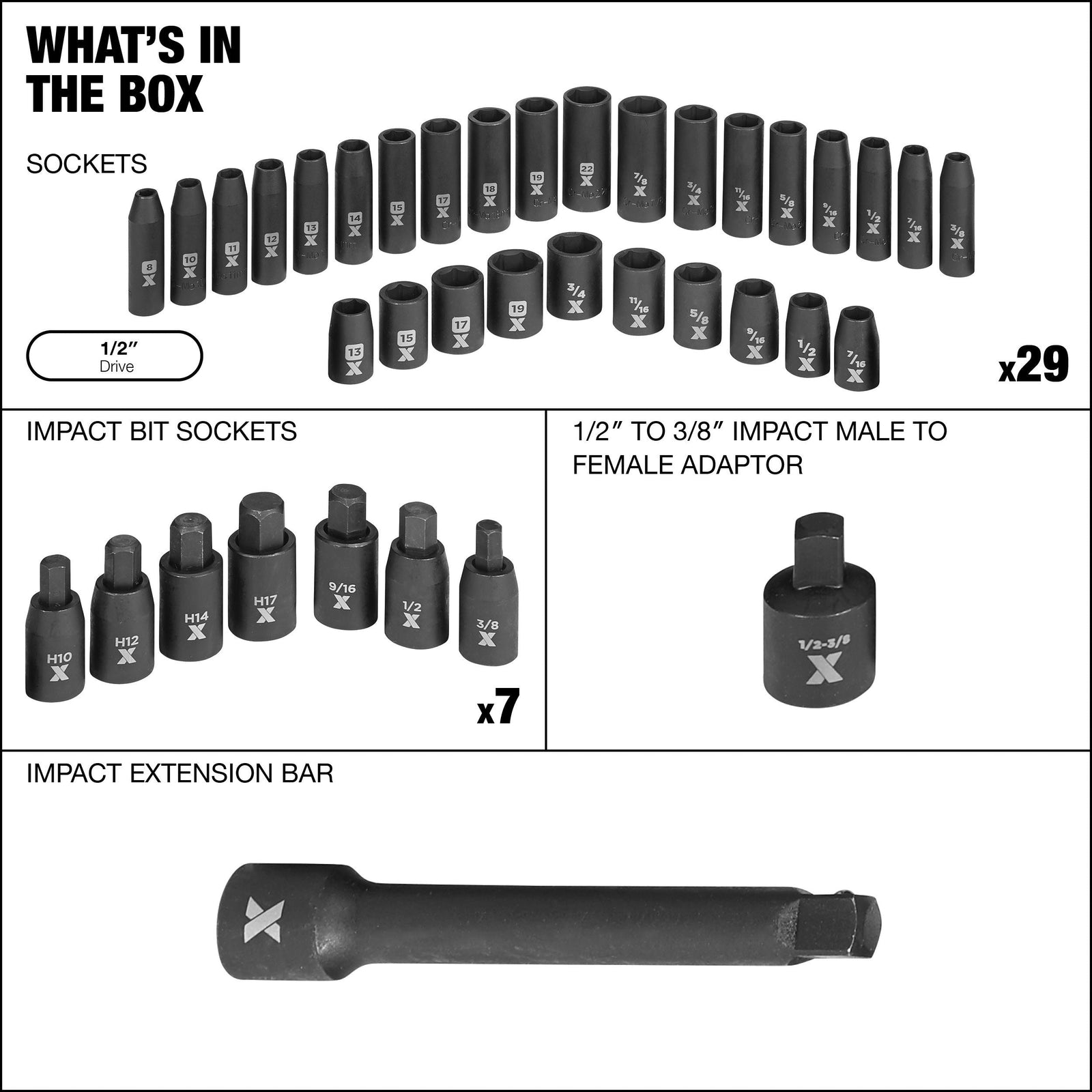1/2-in Drive Professional Grade Impact Socket Set, 38-pc, CRMO Q6B1 - product image 4