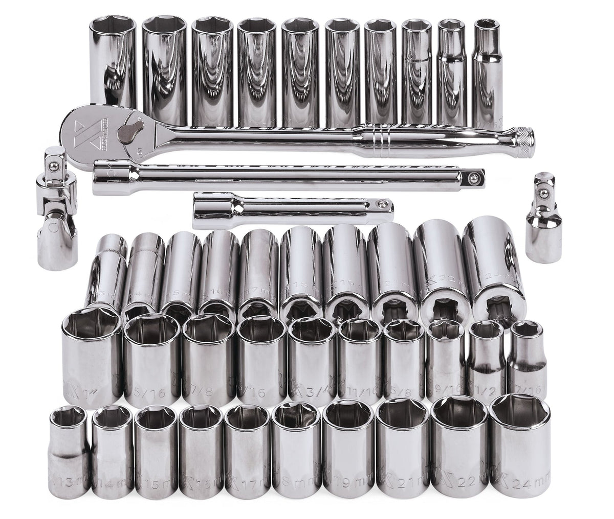 1/2-in Drive Professional Grade Socket Set, 45-pc, SAE/Metric, CRV, Nickel-Chrome Plating B9E0 - product image 5