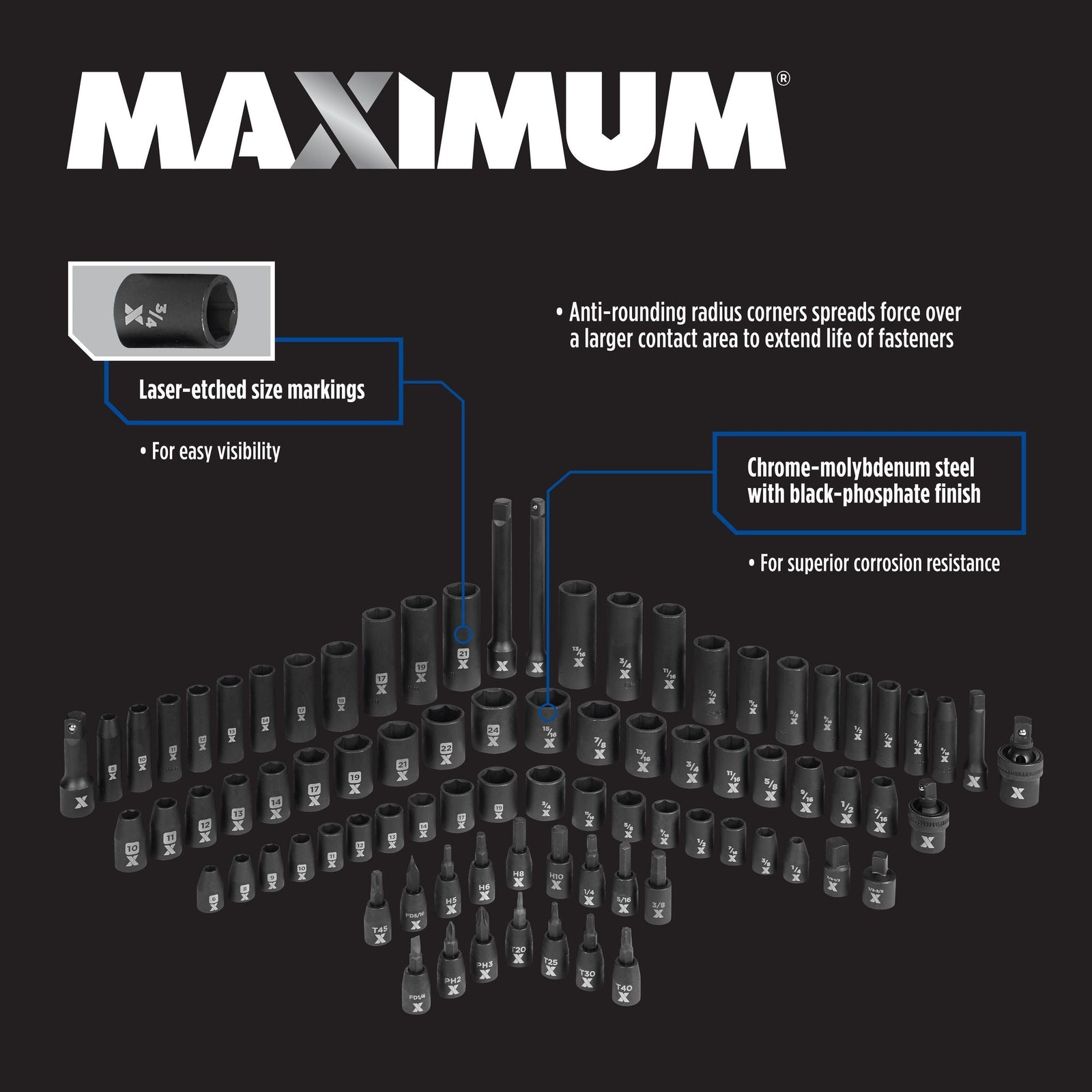 3/8-in & 1/2-in Drive Professional Grade Impact Socket Set, 83-pc, CRMO U0M8 - product image 5